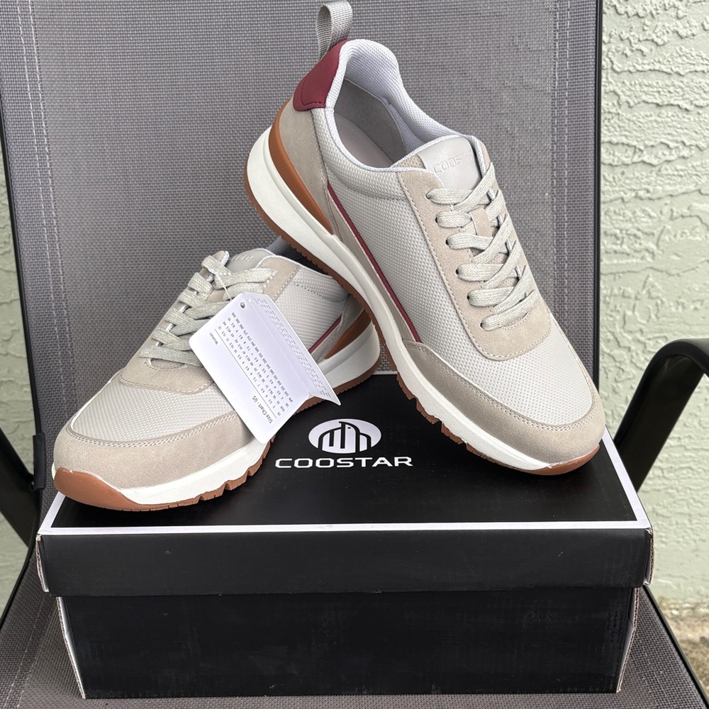 Coostar Men’s Casual shoes non slip dress sneakers lace up shoes light  gray 9.5